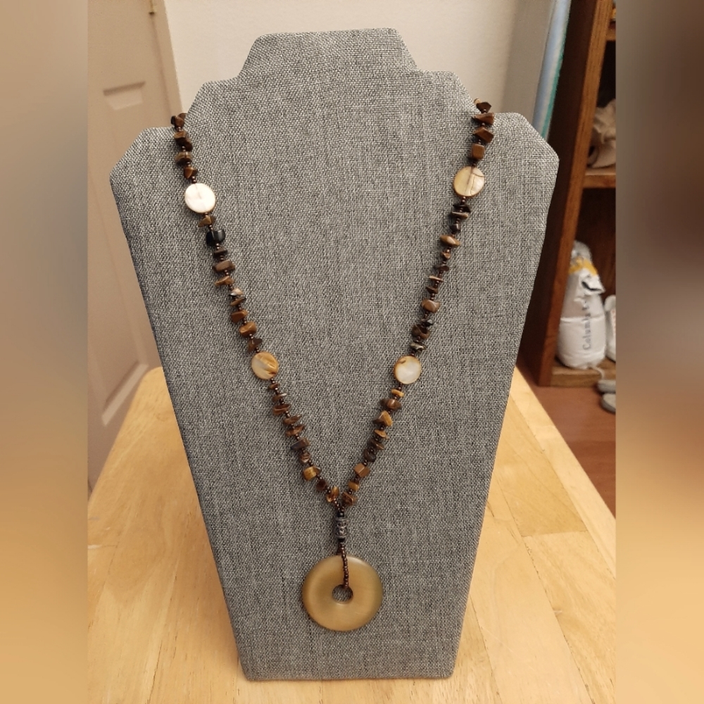 Tiger eye, shell, and 925 necklace